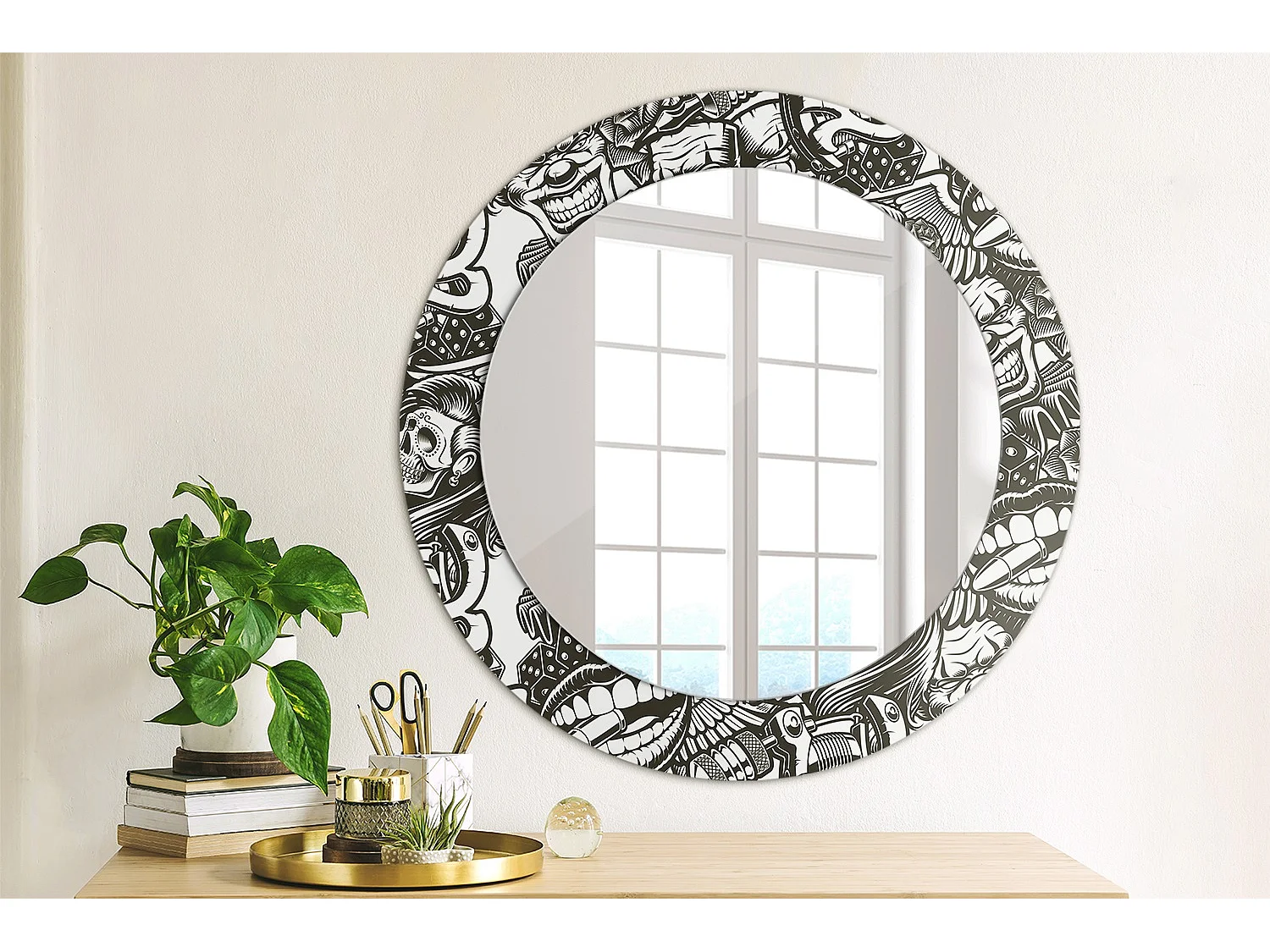 Ronde decoratieve spiegel - clown graffiti - 60 cm