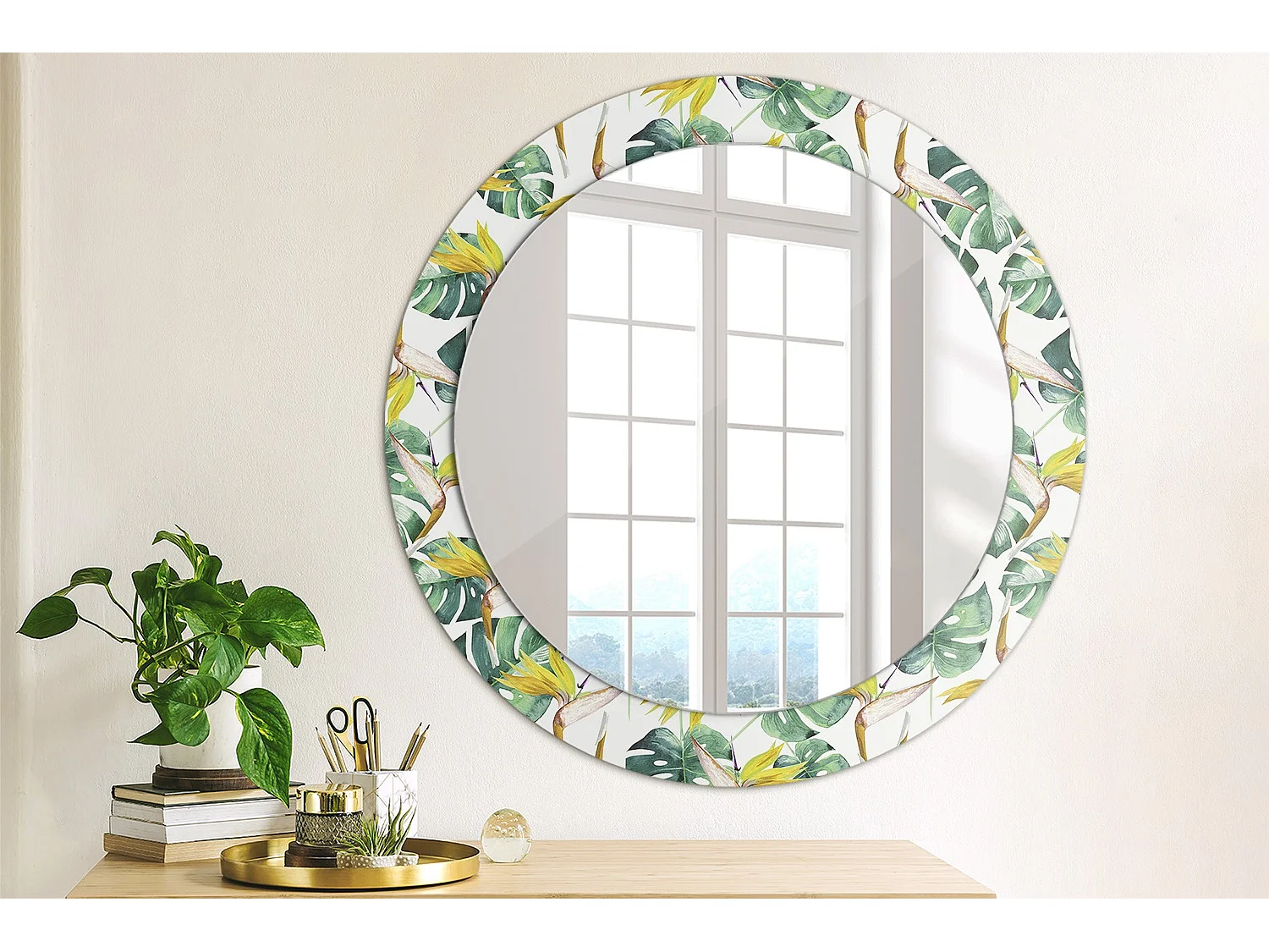 Miroir rond décoratif - Marbre blanc - 70 cm