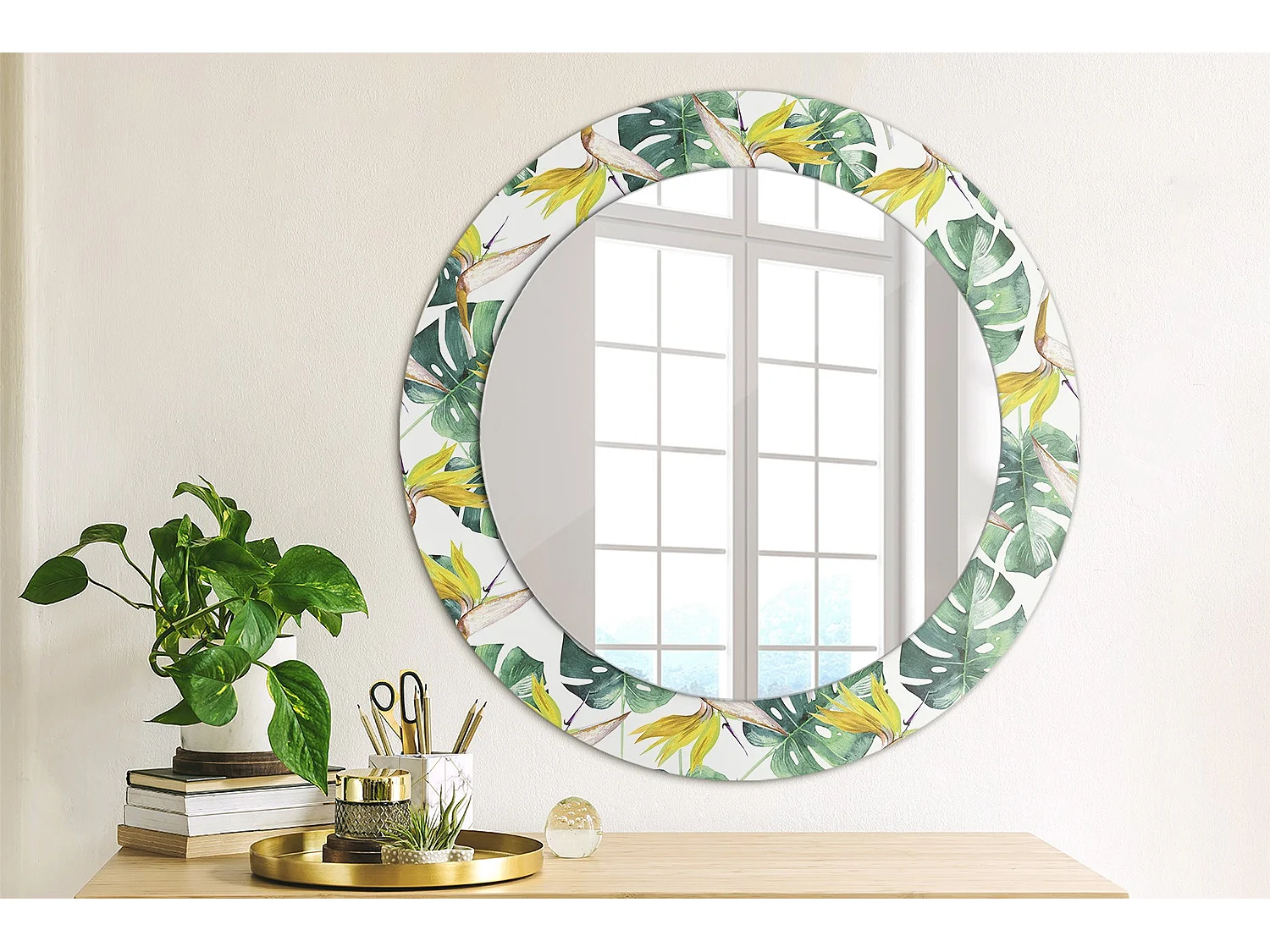 Miroir rond décoratif - Marbre blanc - 70 cm