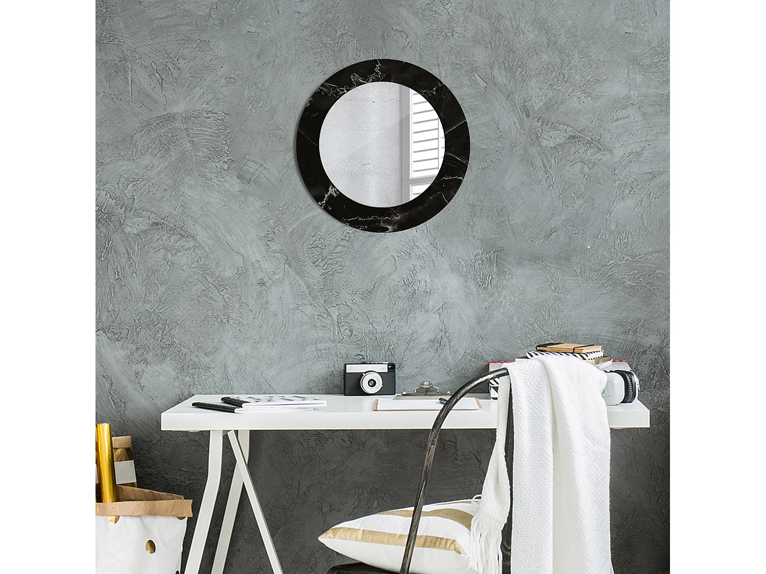 Decoratieve ronde spiegel – marmersteen – 50 cm