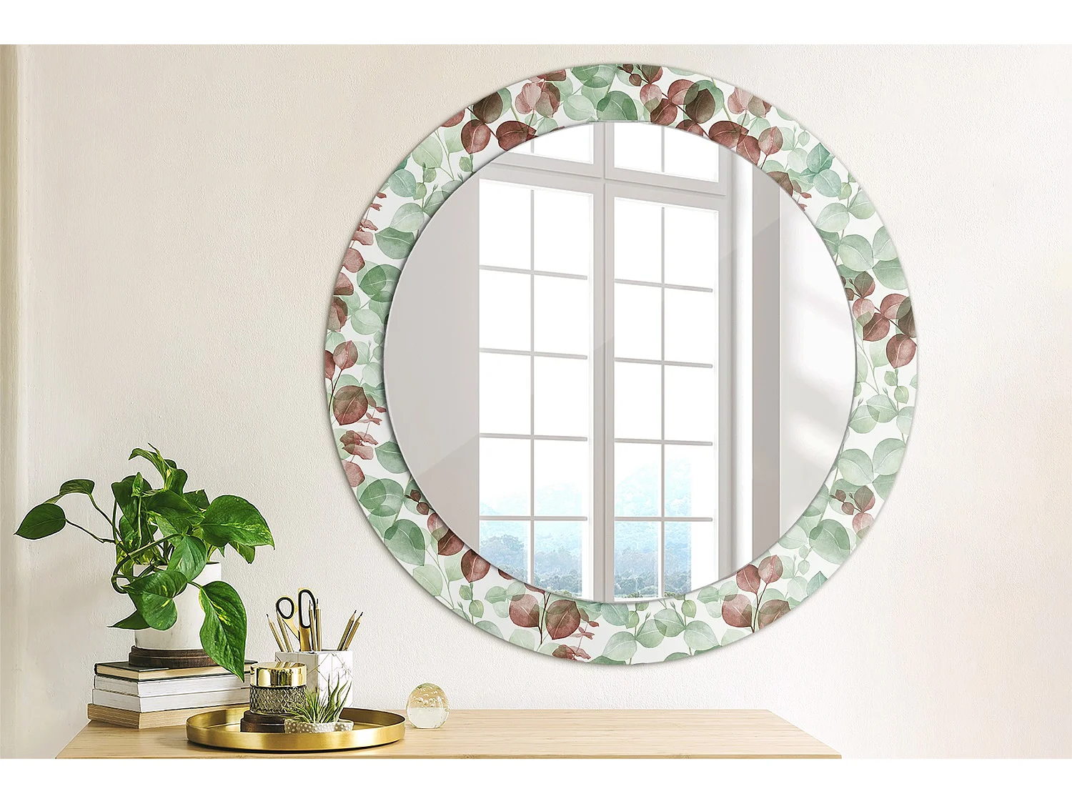 Runder dekorativer Spiegel - Eukalyptus - 60 cm