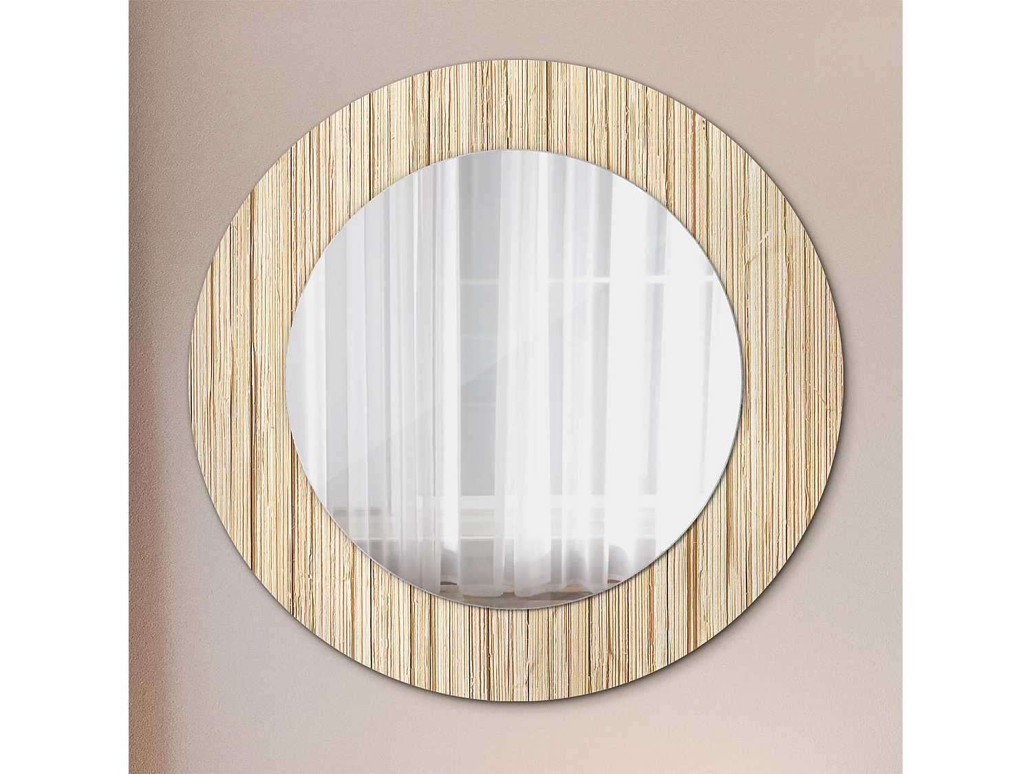 Miroir rond décoratif - Paille de bambou - 50 cm