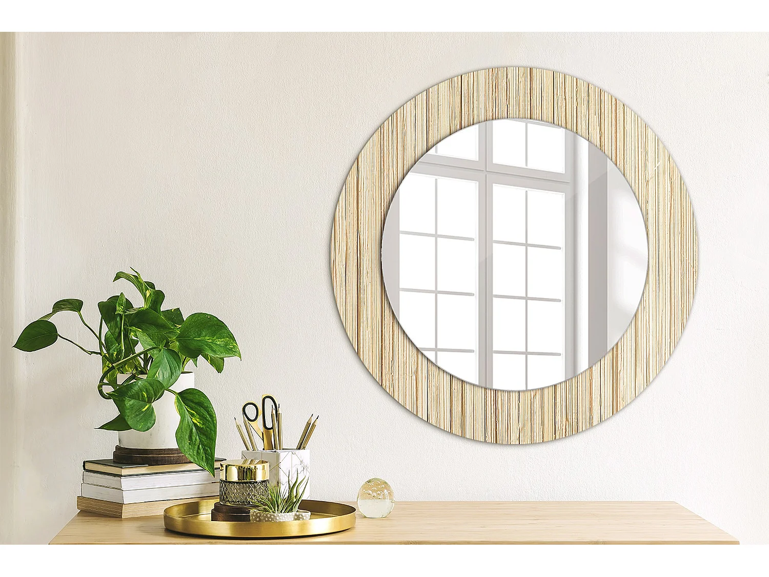 Miroir rond décoratif - Paille de bambou - 50 cm