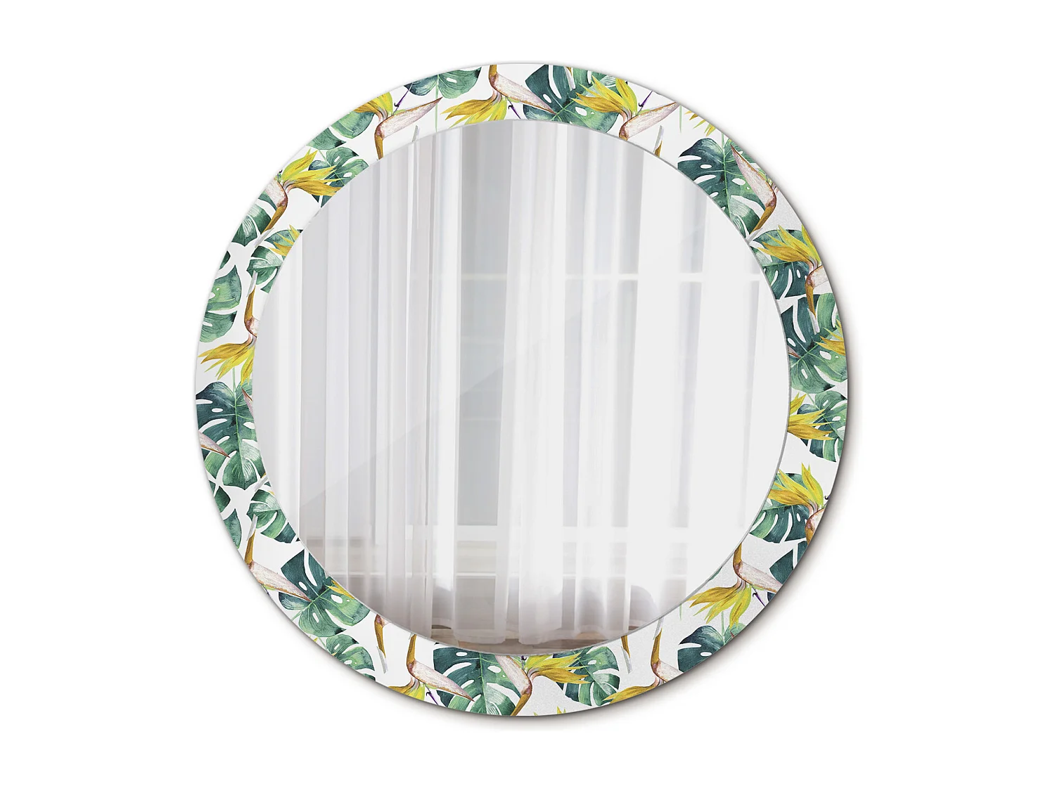 Miroir rond décoratif - Feuilles tropicales - 80 cm