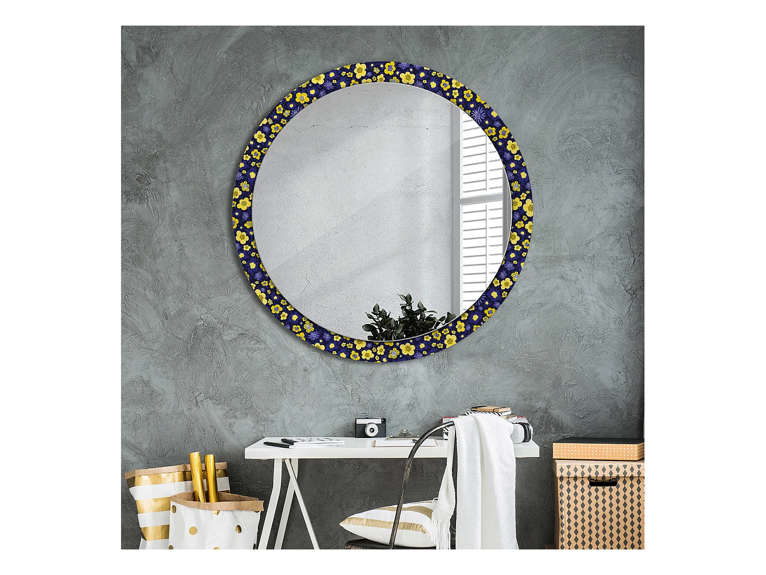 Dekorativer runder Spiegel - Kleine Blumen - 100 cm