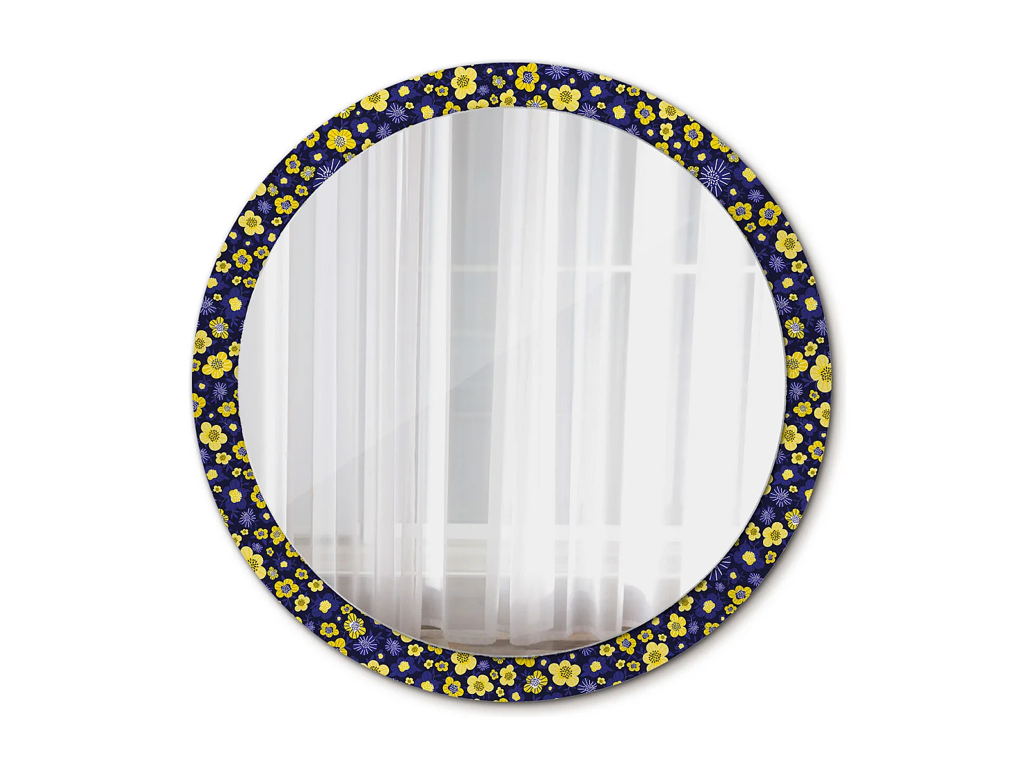 Miroir rond décoratif - Petites fleurs - 100 cm