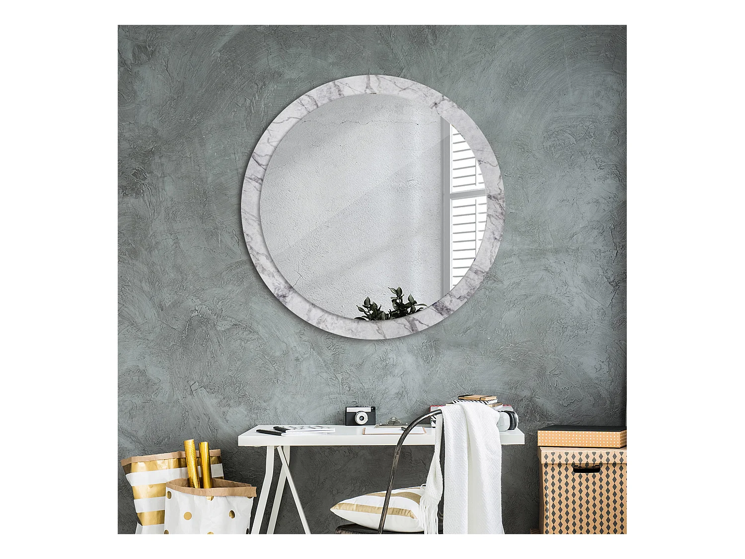 Ronde decoratieve spiegel - Wit marmer - 90 cm