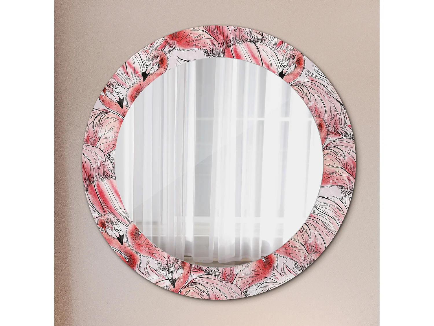 Runder dekorativer Spiegel - Flamingos - 60 cm