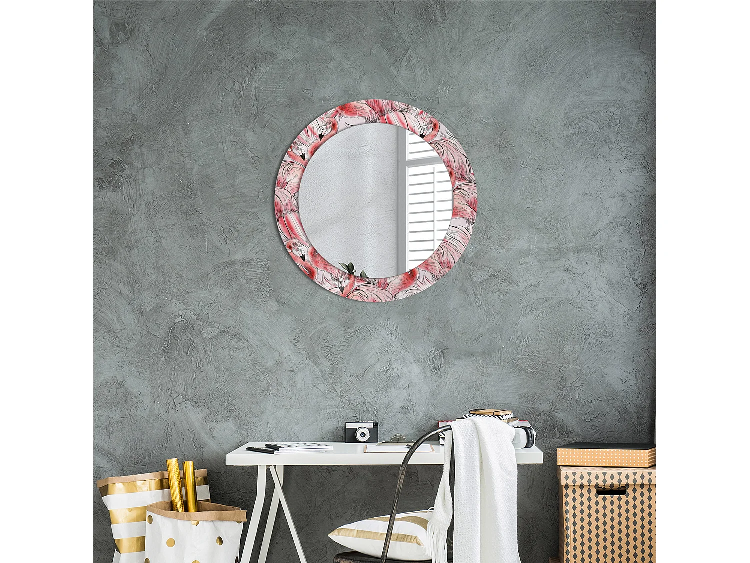 Runder dekorativer Spiegel - Flamingos - 60 cm