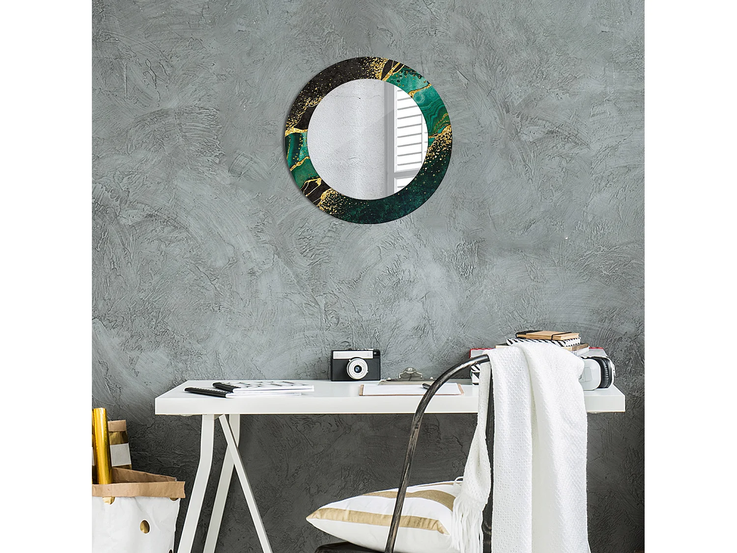 Ronde decoratieve spiegel - Groen Marmer - 50 cm