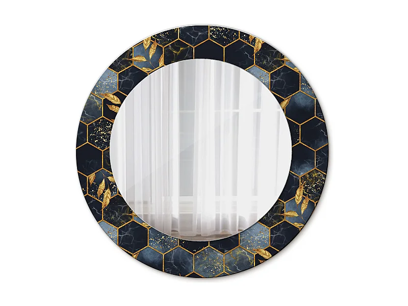 Miroir rond décoratif - Hexagone en marbre - 50 cm