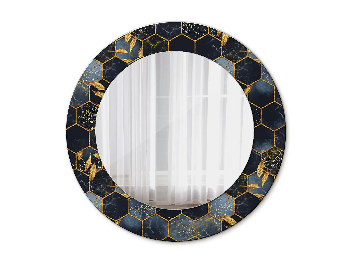 Miroir rond décoratif - Hexagone en marbre - 50 cm