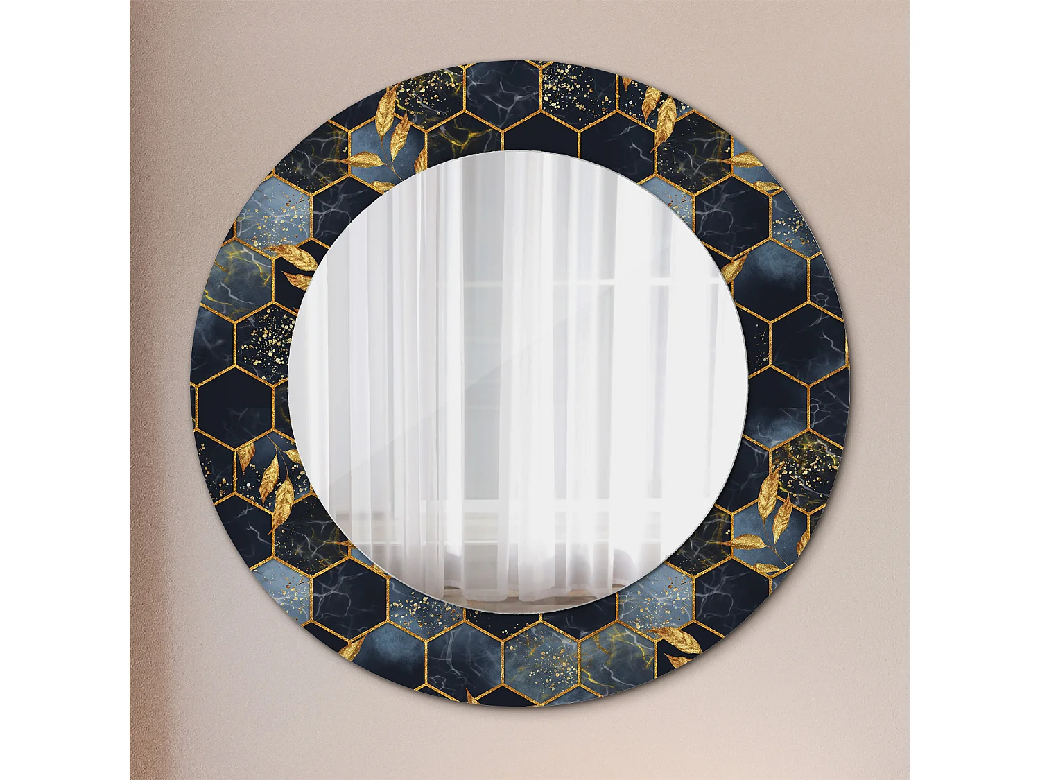 Miroir rond décoratif - Hexagone en marbre - 50 cm