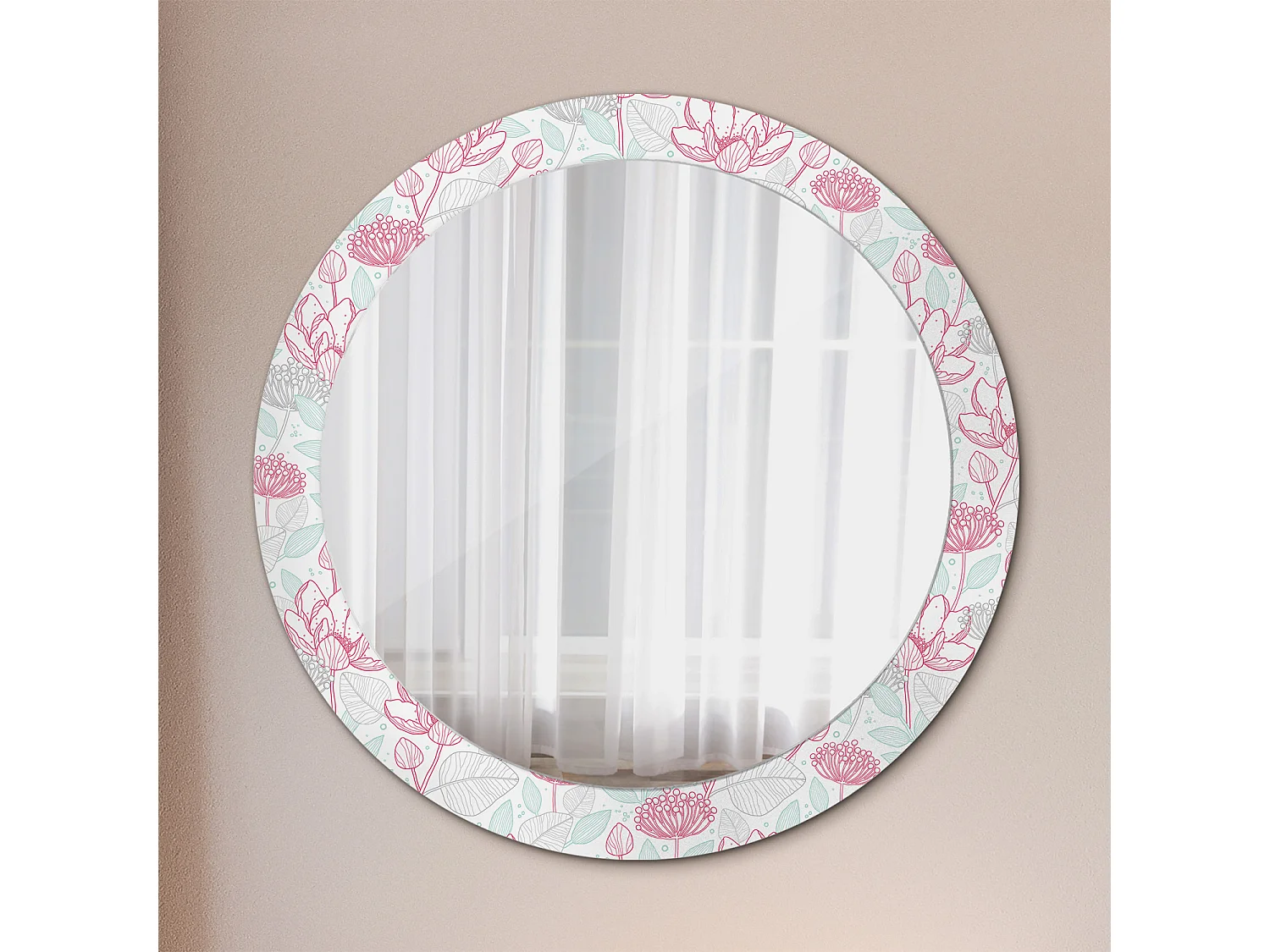 Miroir rond décoratif - Fleurs - 80 cm