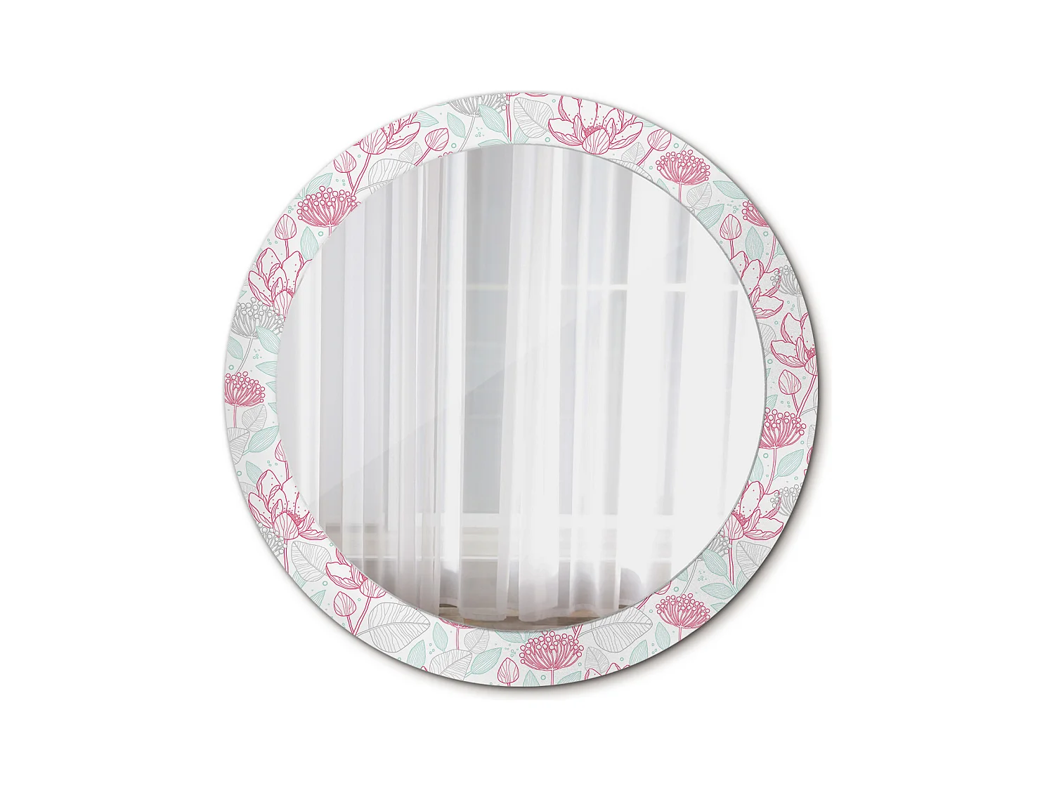Miroir rond décoratif - Fleurs - 80 cm