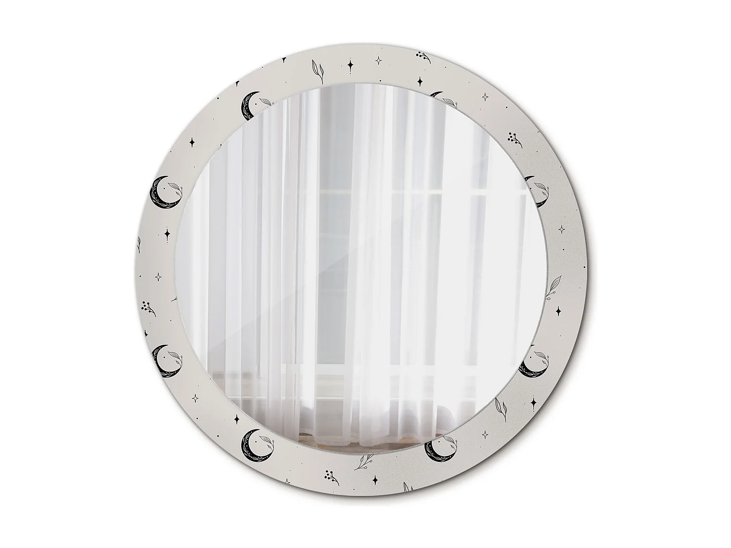 Miroir rond décoratif - Plantes Doodle - 80 cm