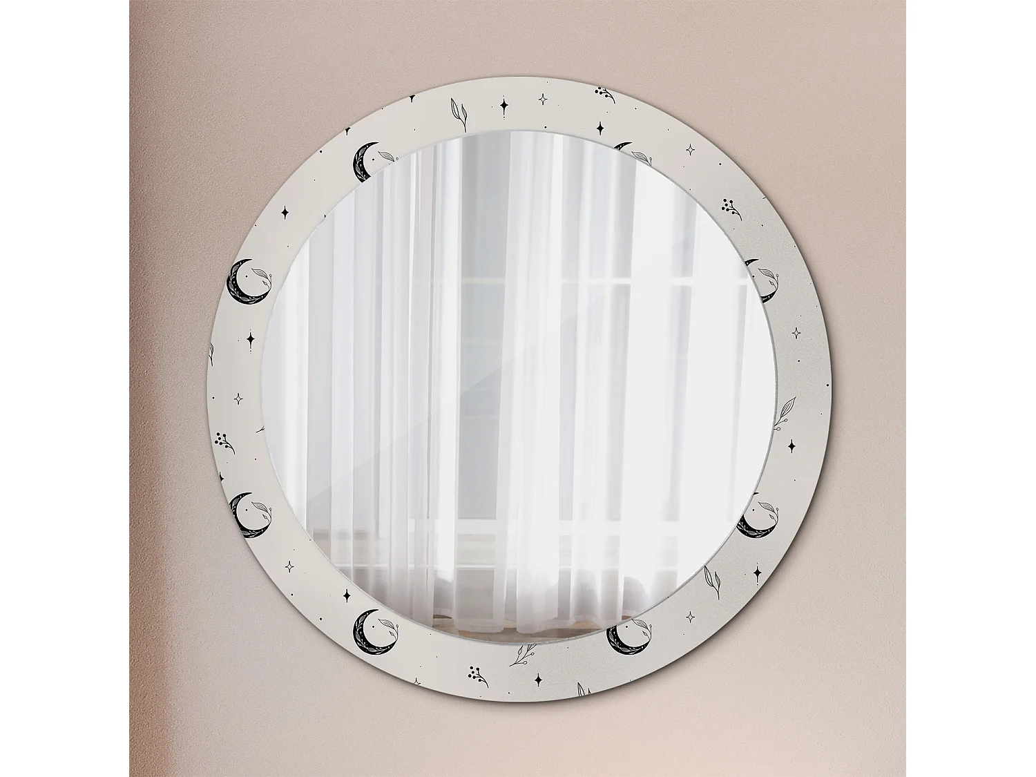 Miroir rond décoratif - Plantes Doodle - 80 cm