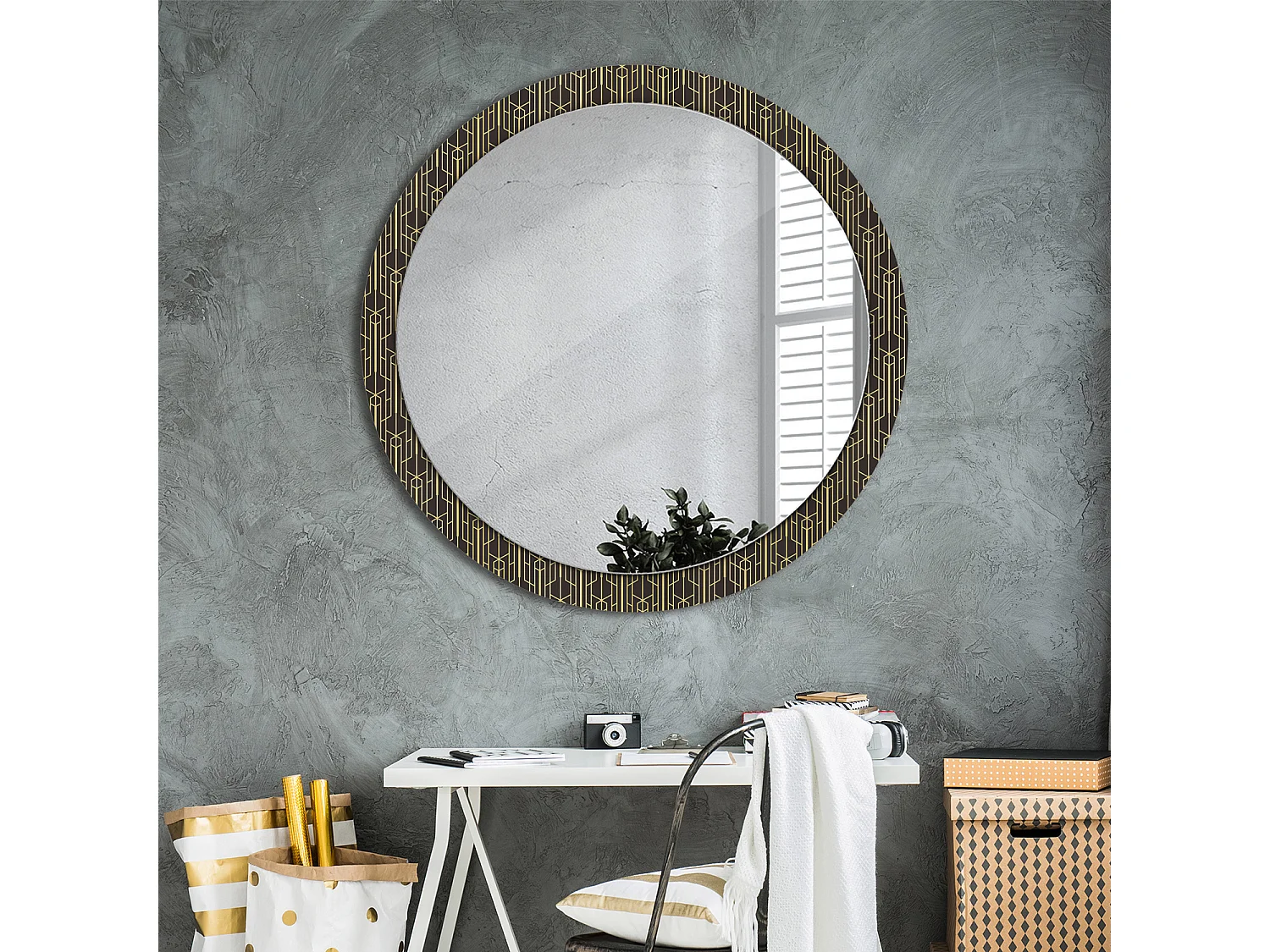 Decoratieve ronde spiegel - vintage geometrie - 100 cm