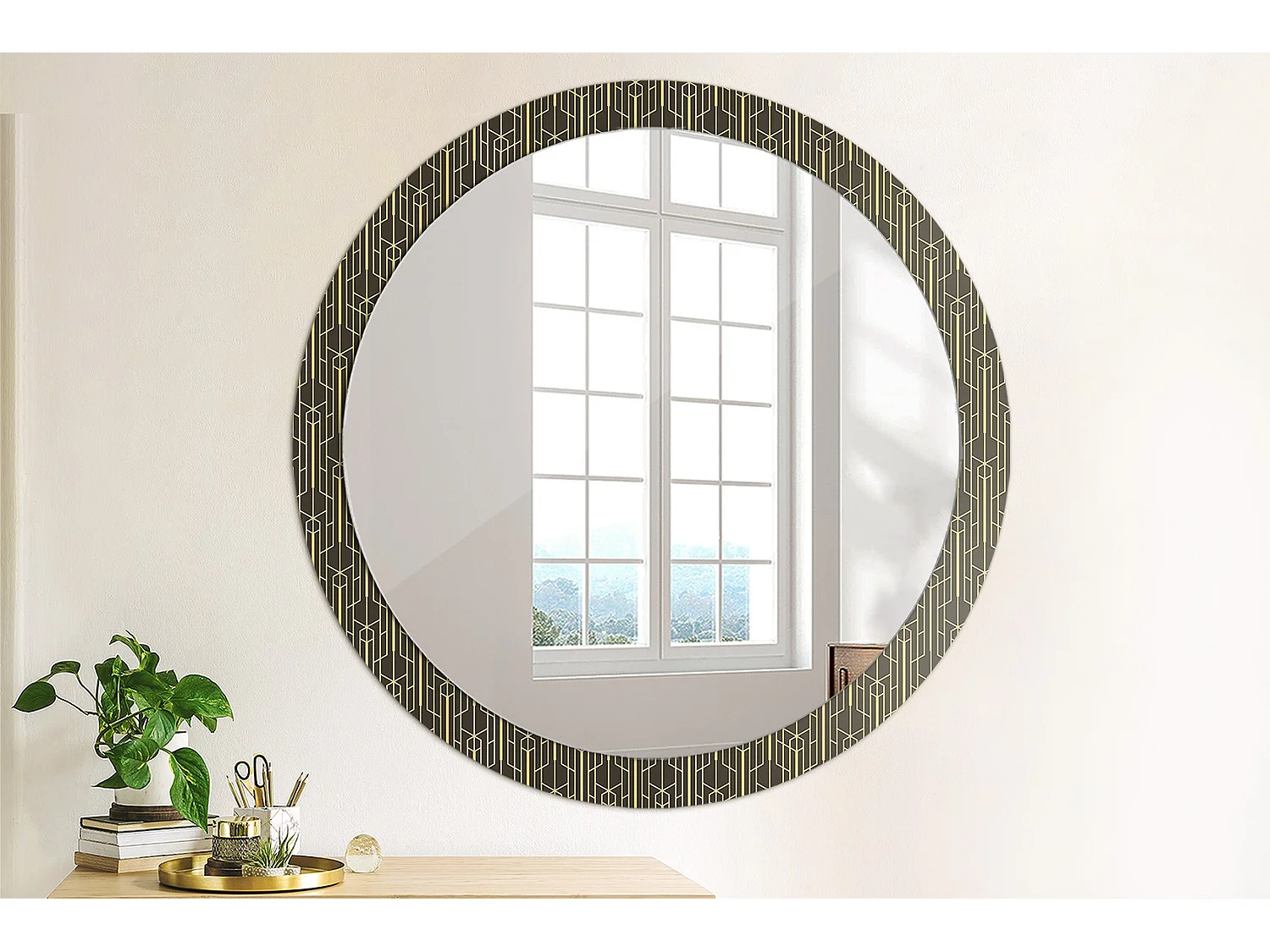 Decoratieve ronde spiegel - vintage geometrie - 100 cm
