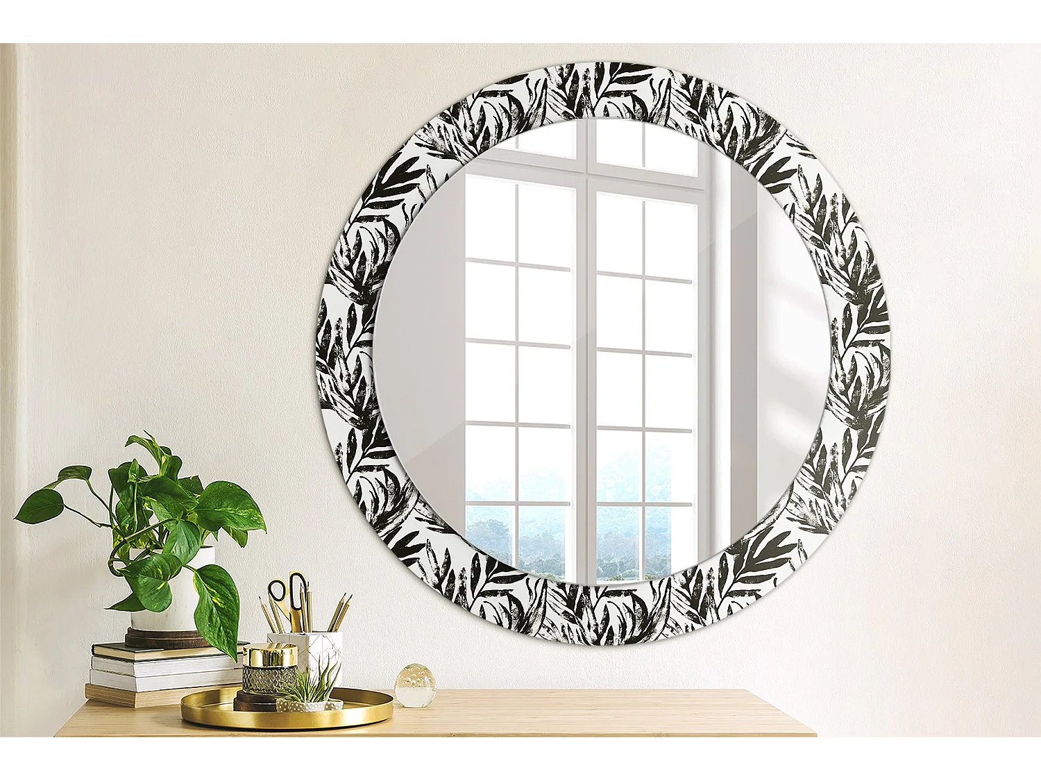 Runder dekorativer Spiegel - Monstera - 60 cm