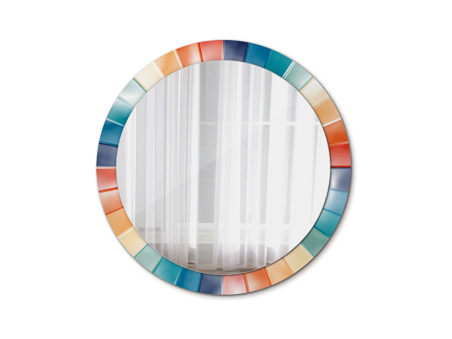 Miroir rond décoratif - Carreaux Rayons Colorés - 90 cm