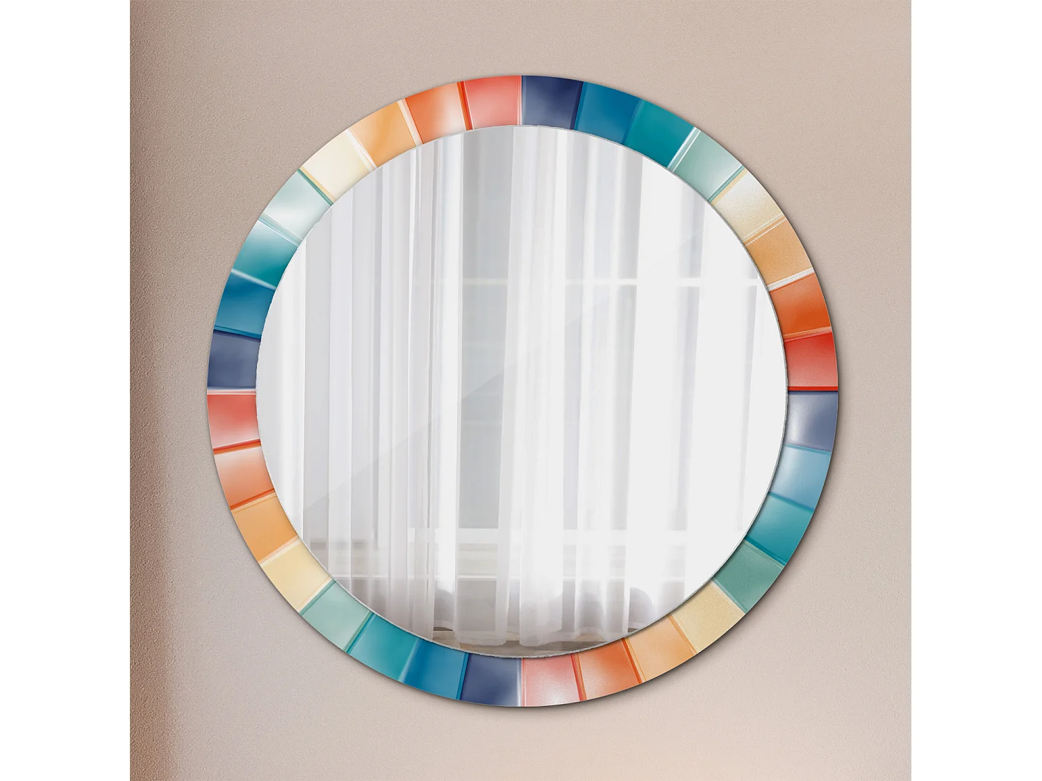Runder dekorativer Spiegel – Bunte Ray-Fliesen – 90 cm