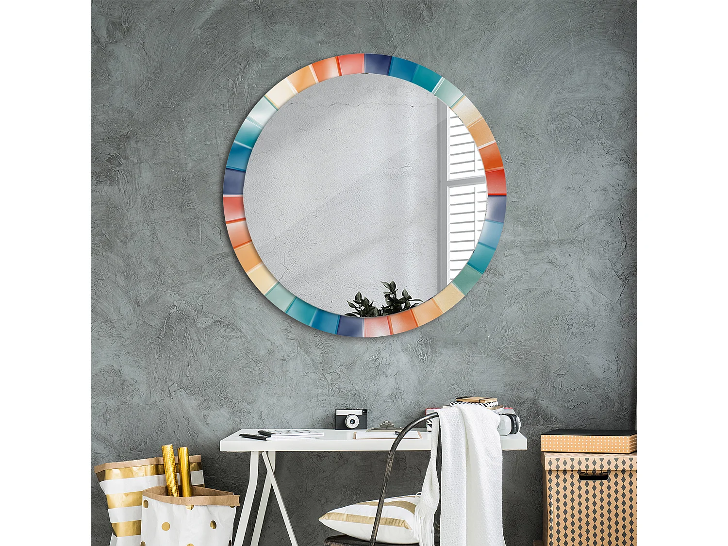 Runder dekorativer Spiegel – Bunte Ray-Fliesen – 90 cm