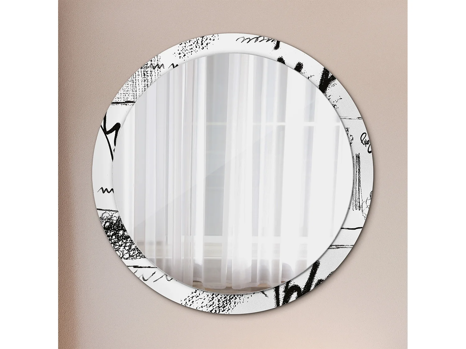 Dekorativer runder Spiegel - Graffiti-Motiv - 100 cm