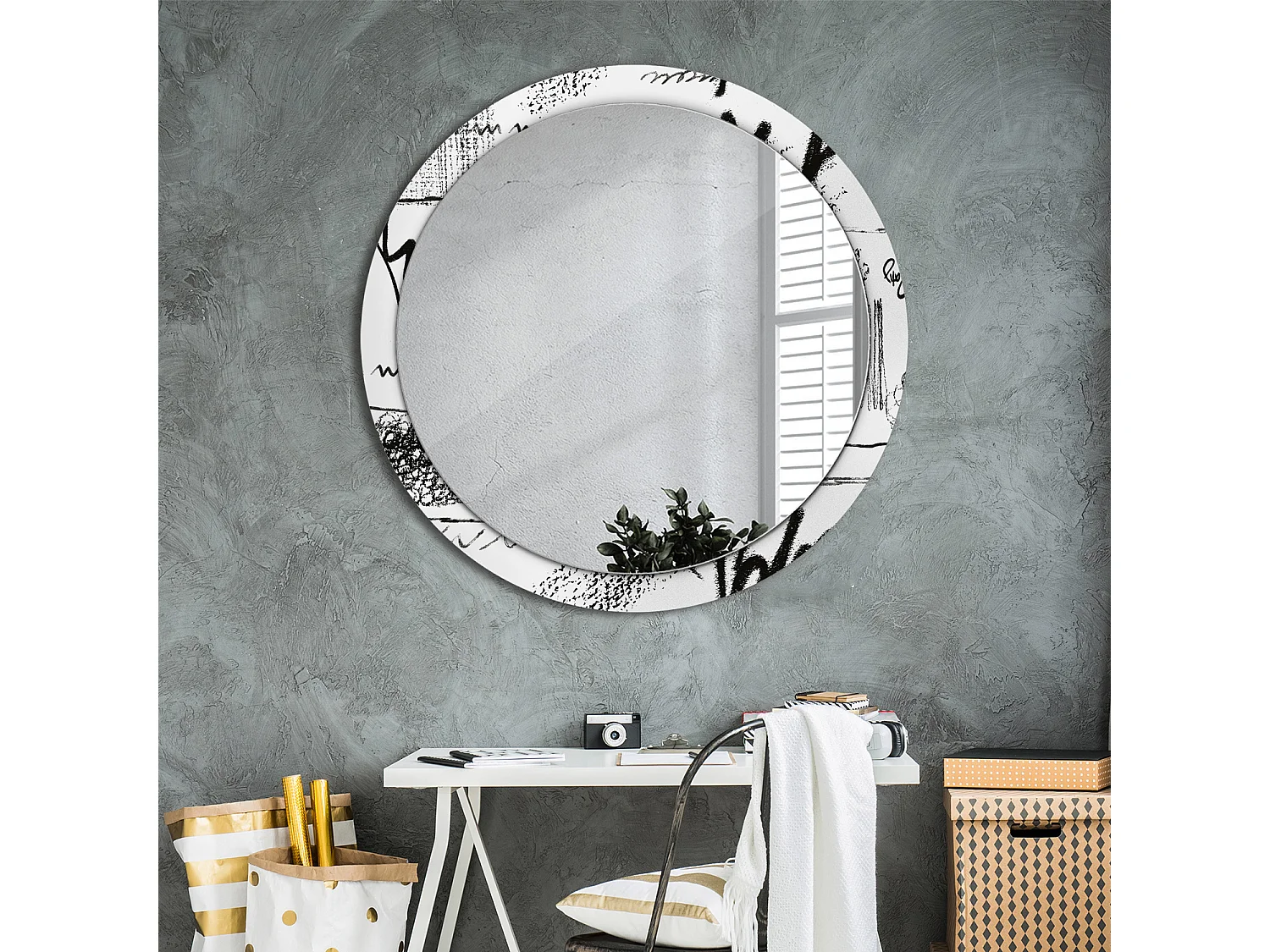 Dekorativer runder Spiegel - Graffiti-Motiv - 100 cm
