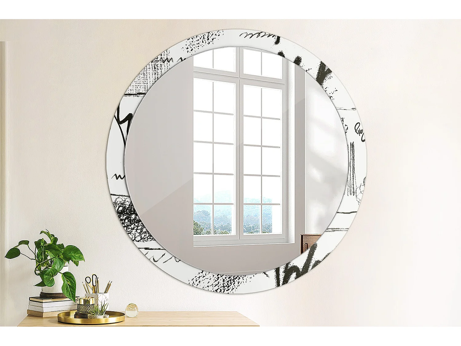 Dekorativer runder Spiegel - Graffiti-Motiv - 100 cm