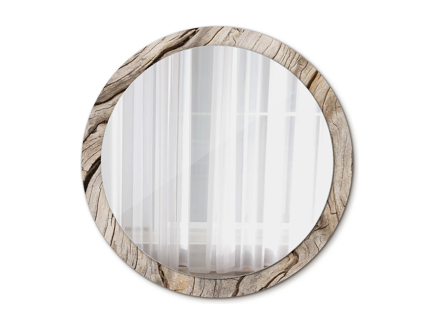 Miroir rond décoratif - Bois craquelé - 100 cm
