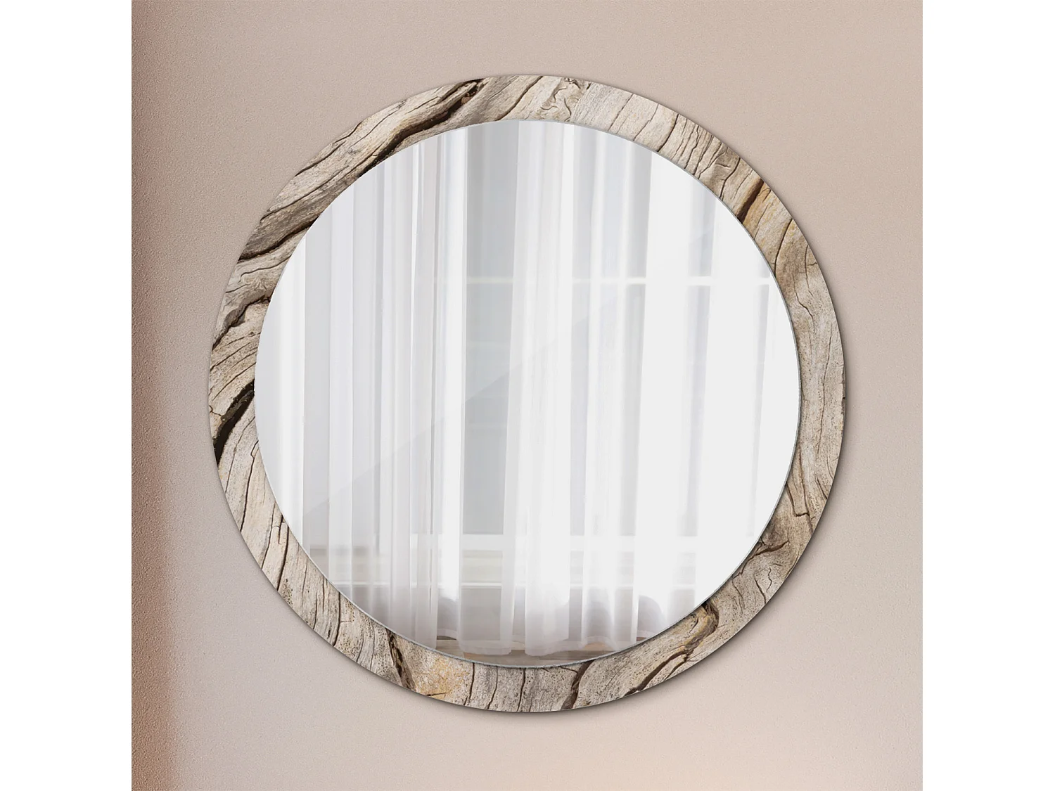 Miroir rond décoratif - Bois craquelé - 100 cm