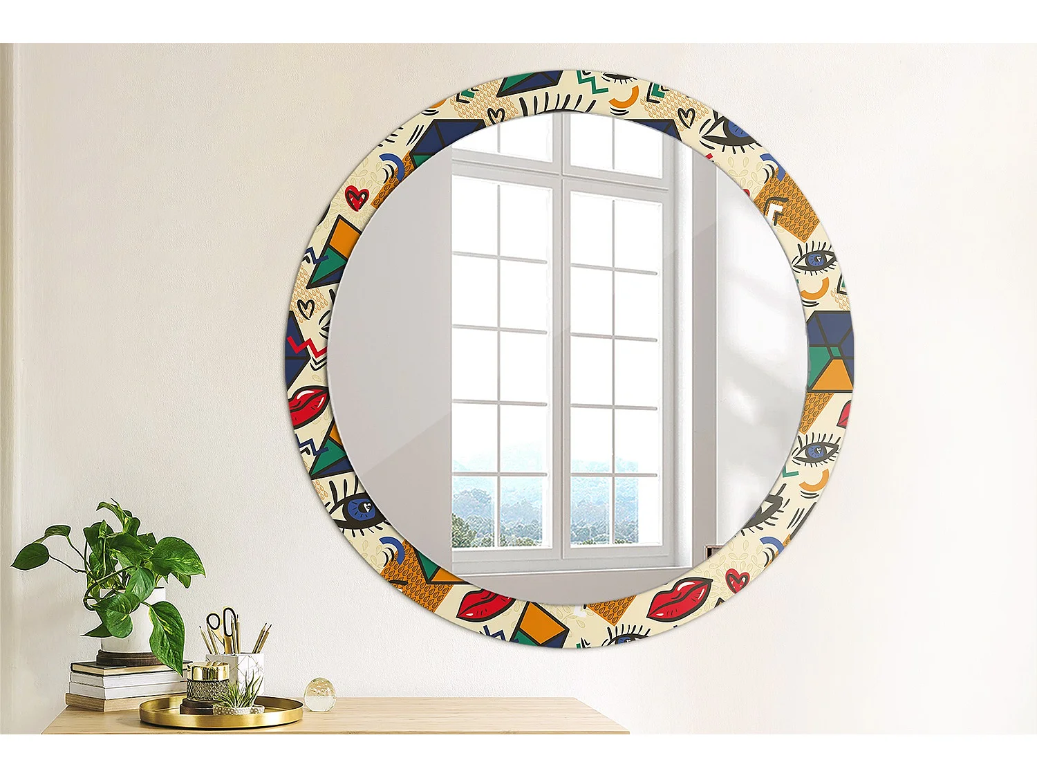 Miroir rond décoratif - Style Pop art - 90 cm