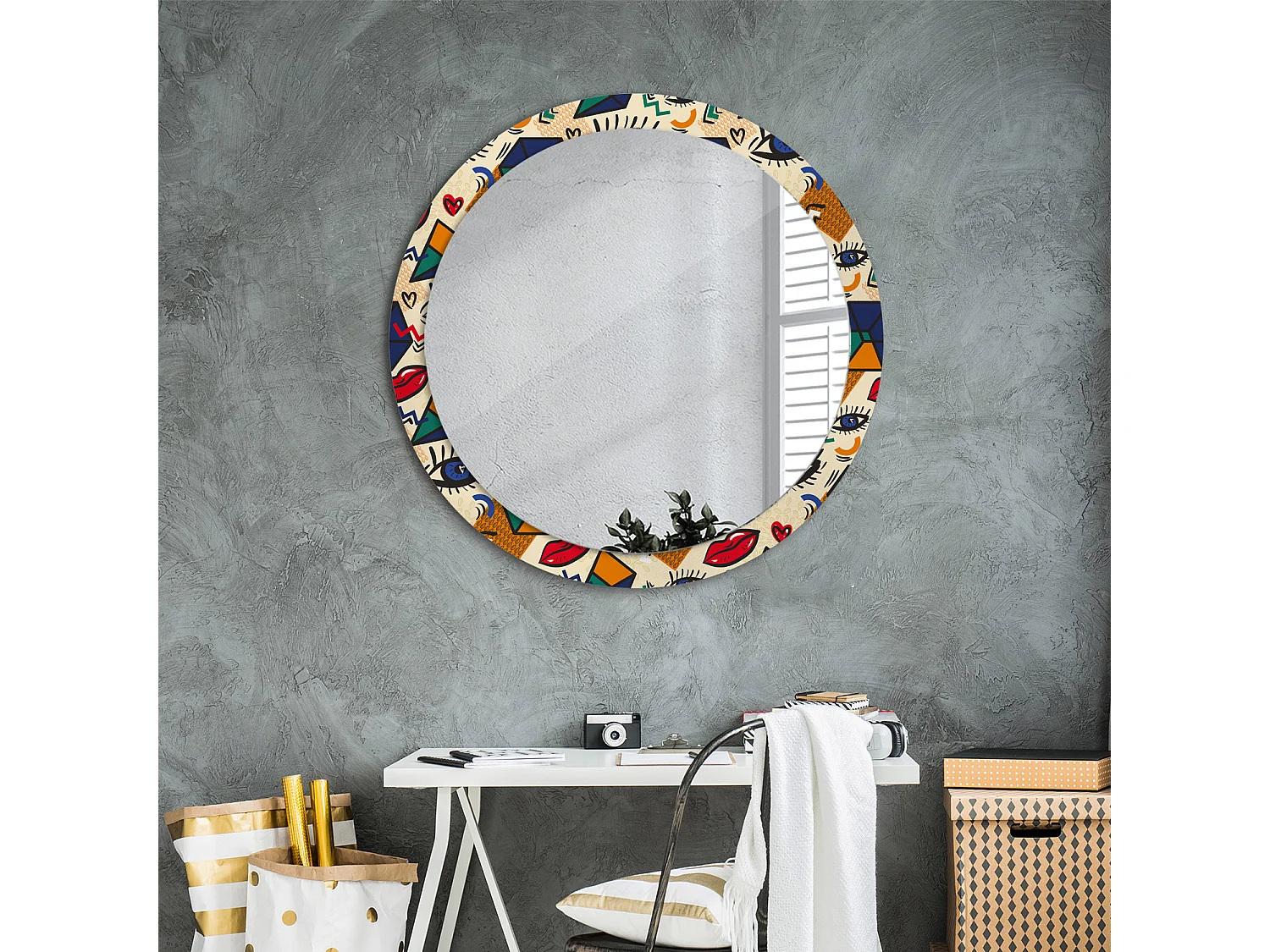 Miroir rond décoratif - Style Pop art - 90 cm