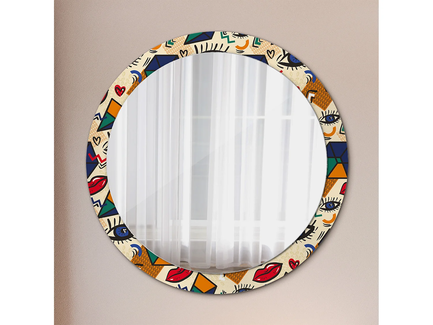 Miroir rond décoratif - Style Pop art - 90 cm