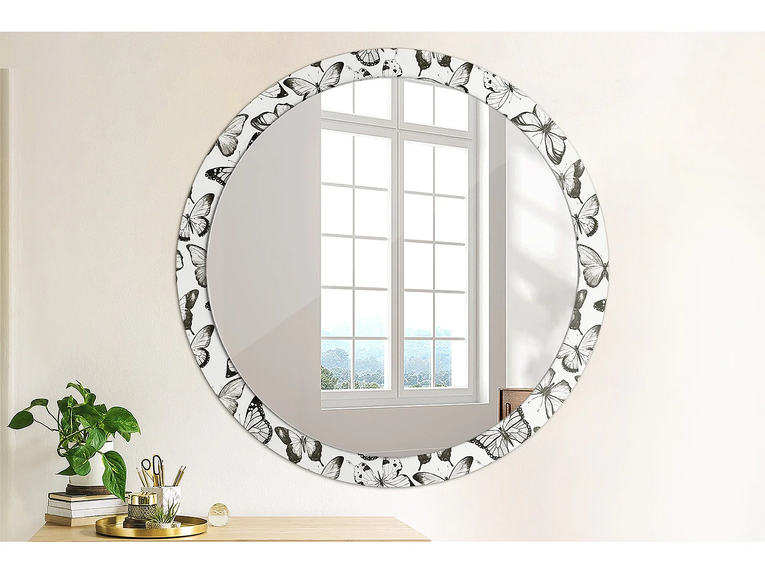 Miroir rond décoratif - Papillons - 100 cm