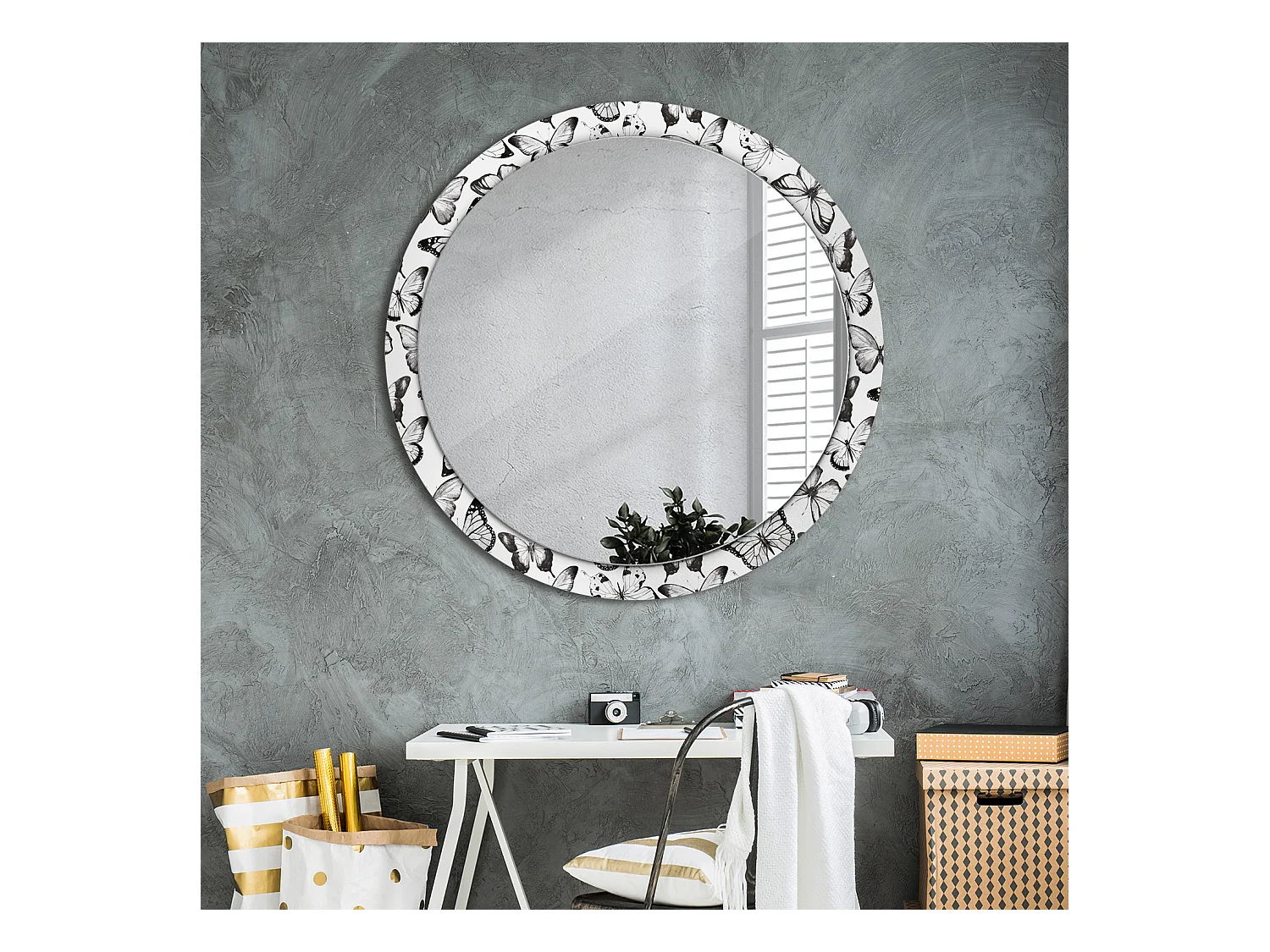 Miroir rond décoratif - Papillons - 100 cm