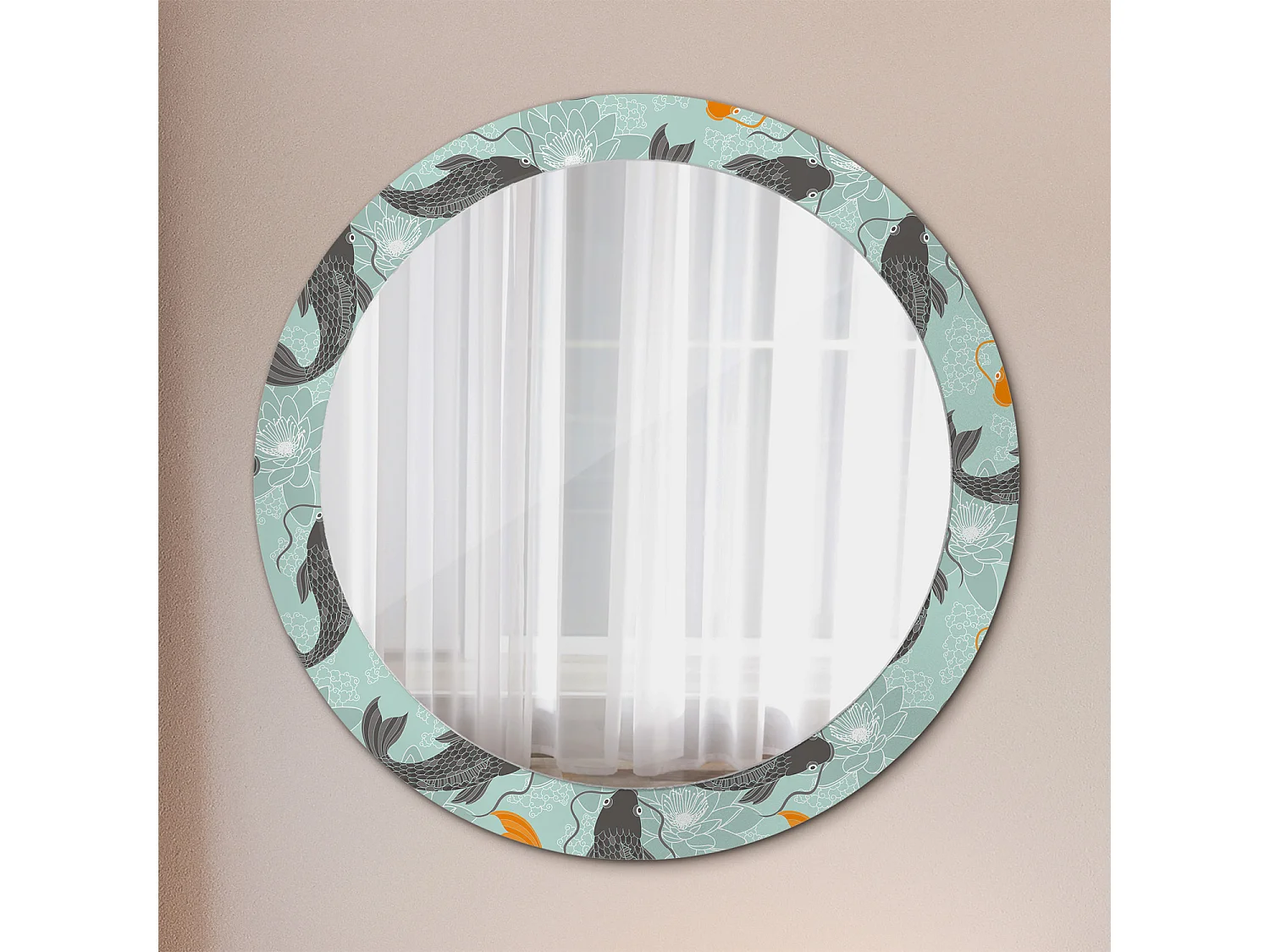 Dekorativer runder Spiegel - Koi-Karpfen - 80 cm