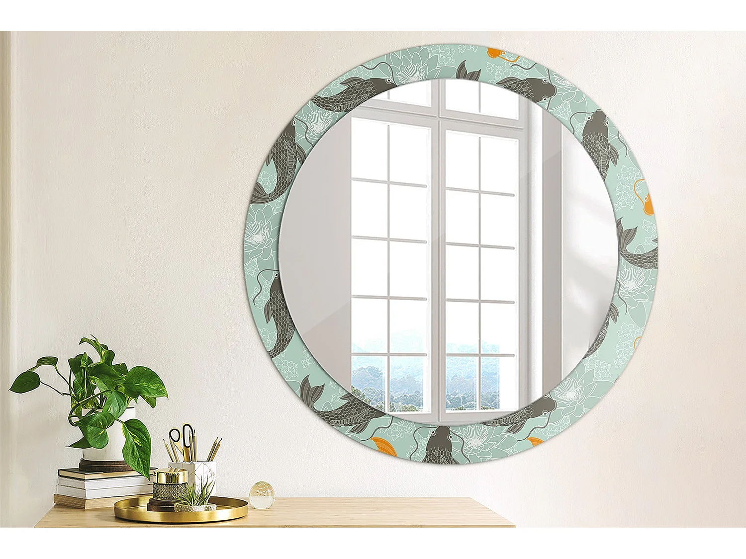 Dekorativer runder Spiegel - Koi-Karpfen - 80 cm