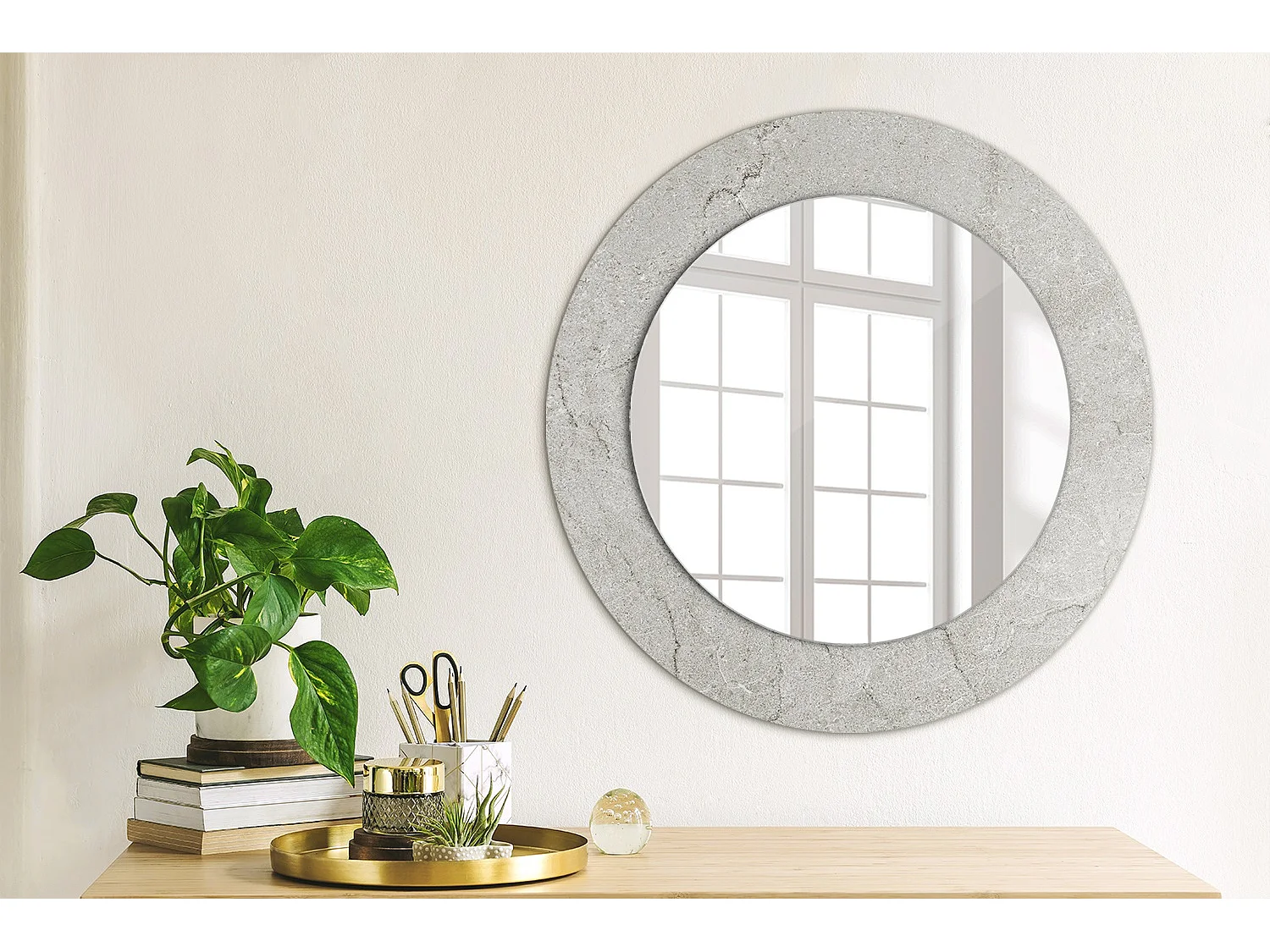 Ronde decoratieve spiegel - Grijs beton - 50 cm