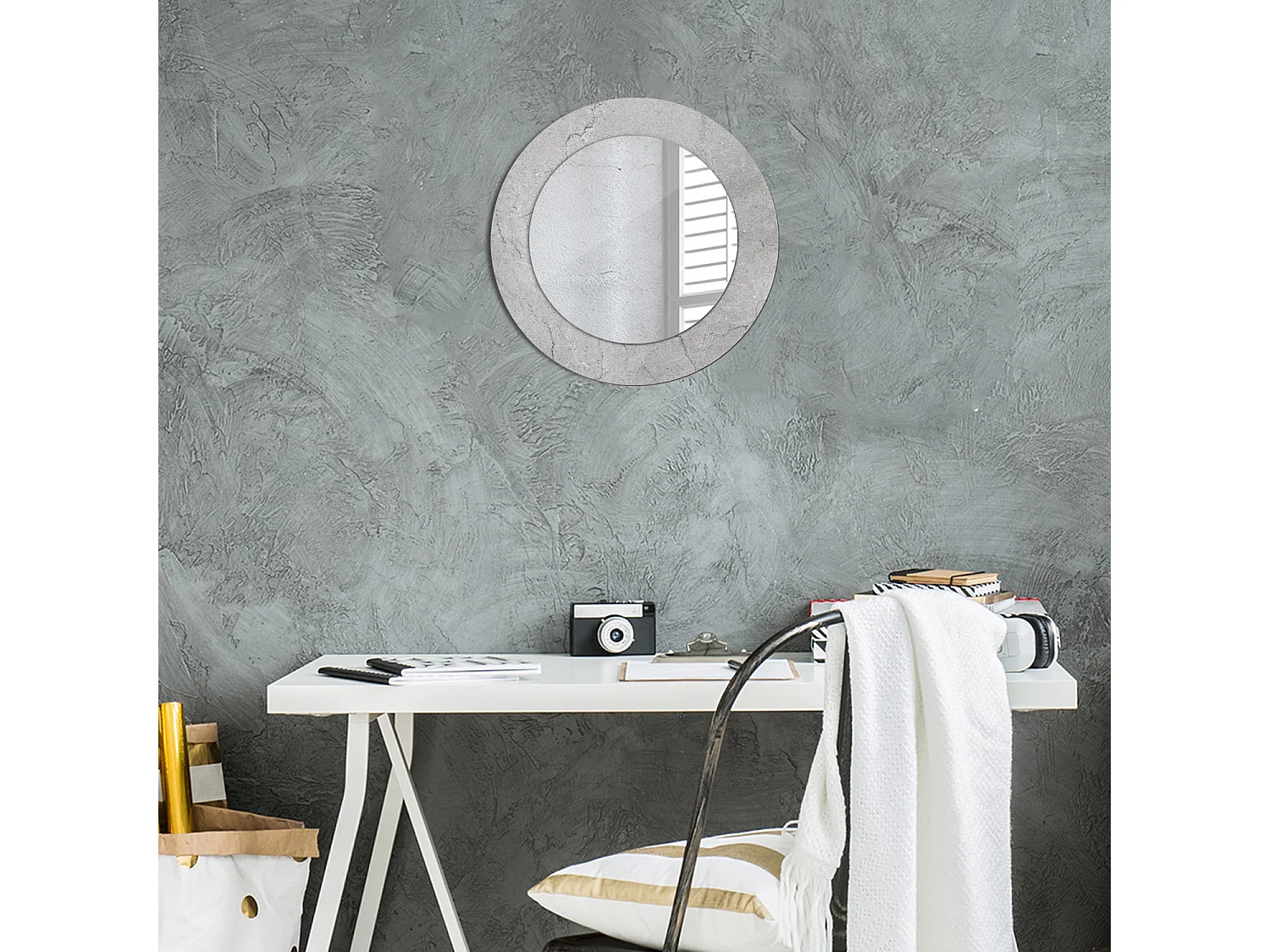 Ronde decoratieve spiegel - Grijs beton - 50 cm