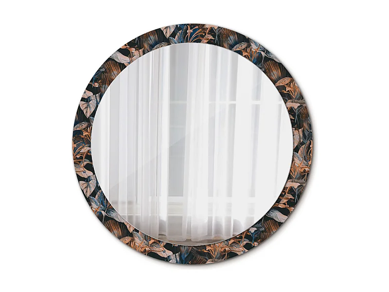 Miroir rond décoratif - Feuilles tropicales foncées - 90 cm