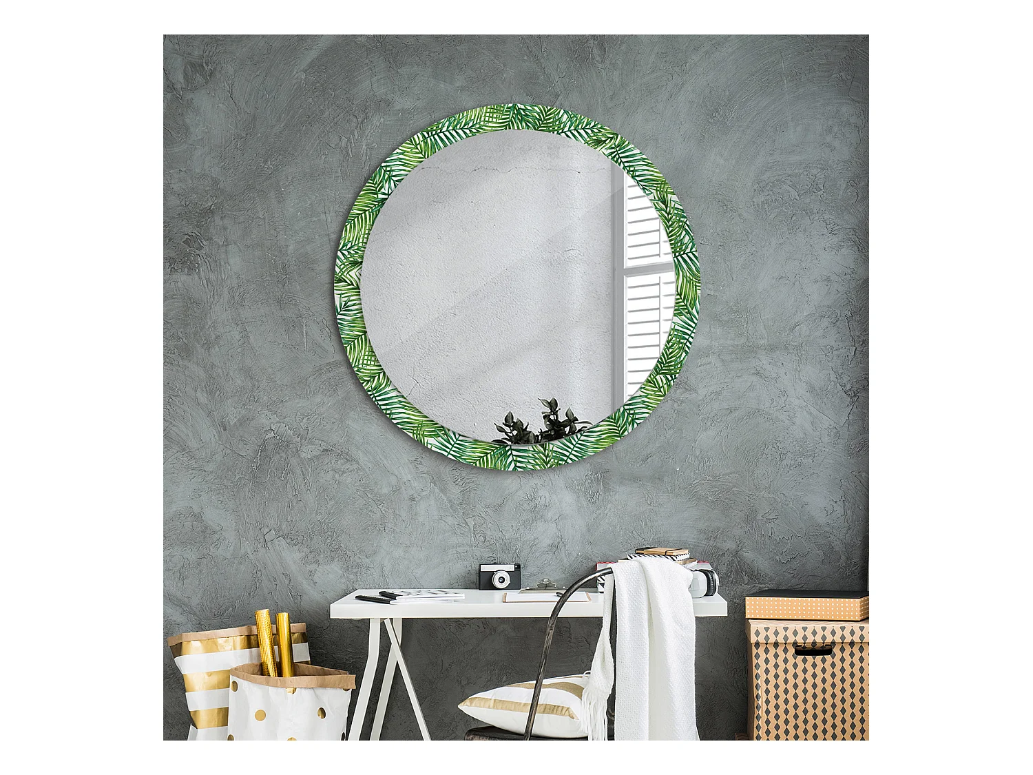 Miroir rond décoratif - Palmier tropical - 90 cm