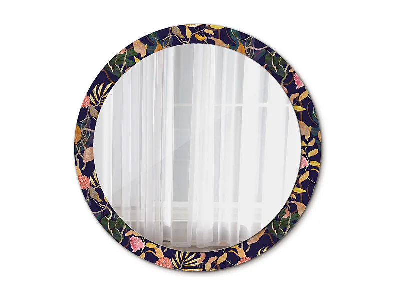 Dekorativer runder Spiegel – Aquarellpflanzen – 90 cm