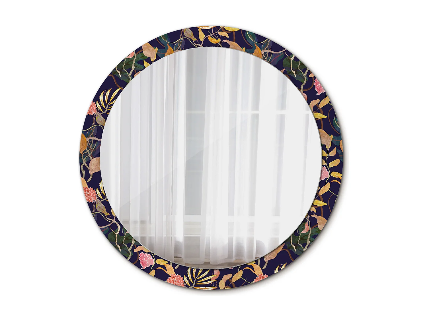 Dekorativer runder Spiegel – Aquarellpflanzen – 90 cm