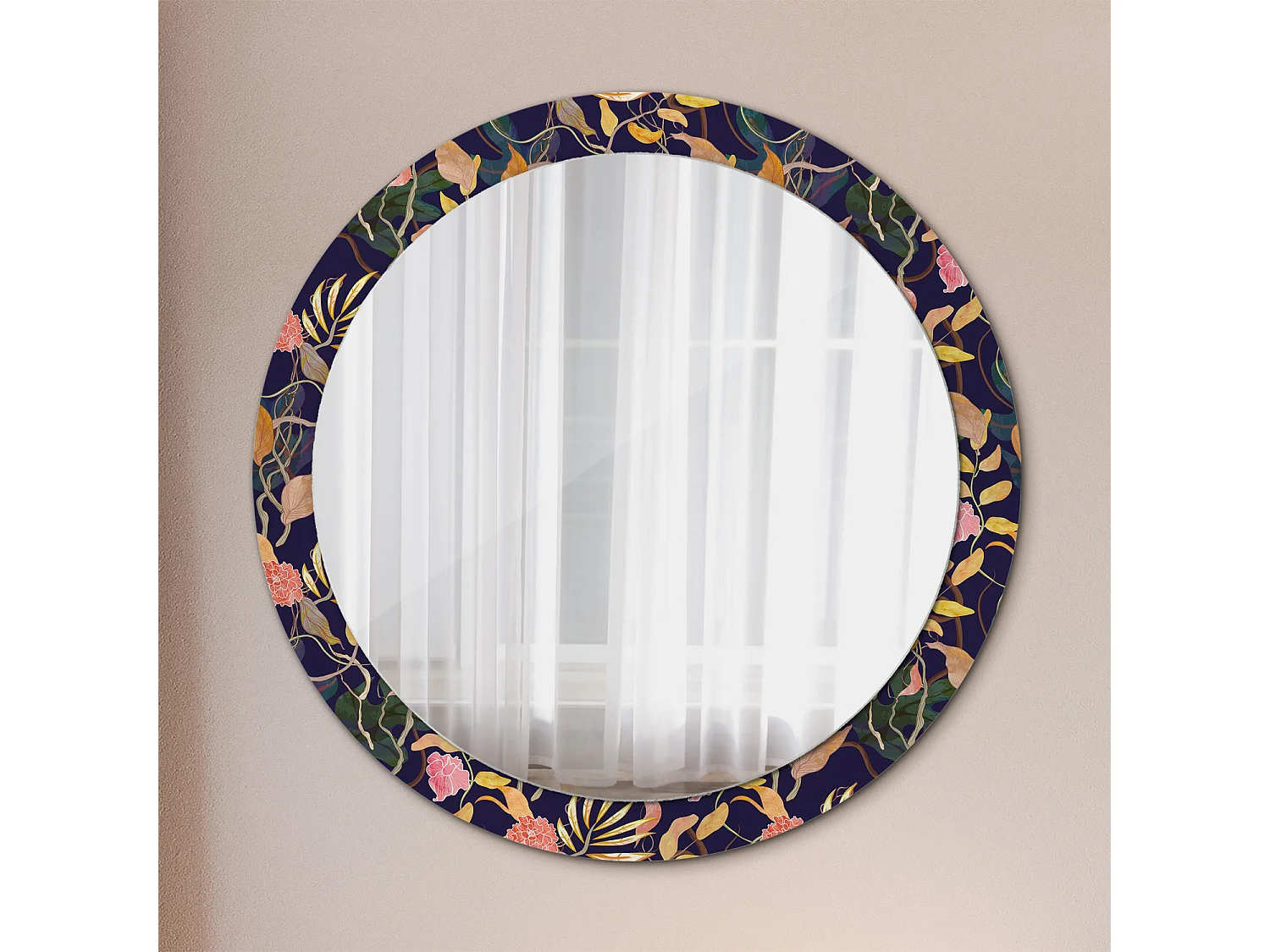 Dekorativer runder Spiegel – Aquarellpflanzen – 90 cm