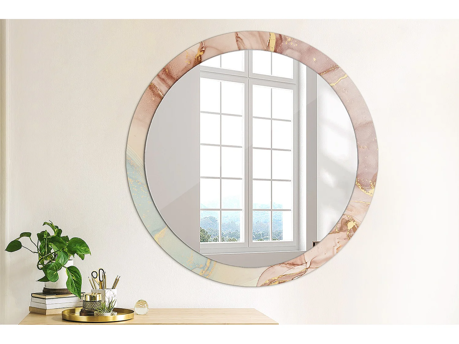 Miroir rond décoratif - Liquide abstrait - 90 cm