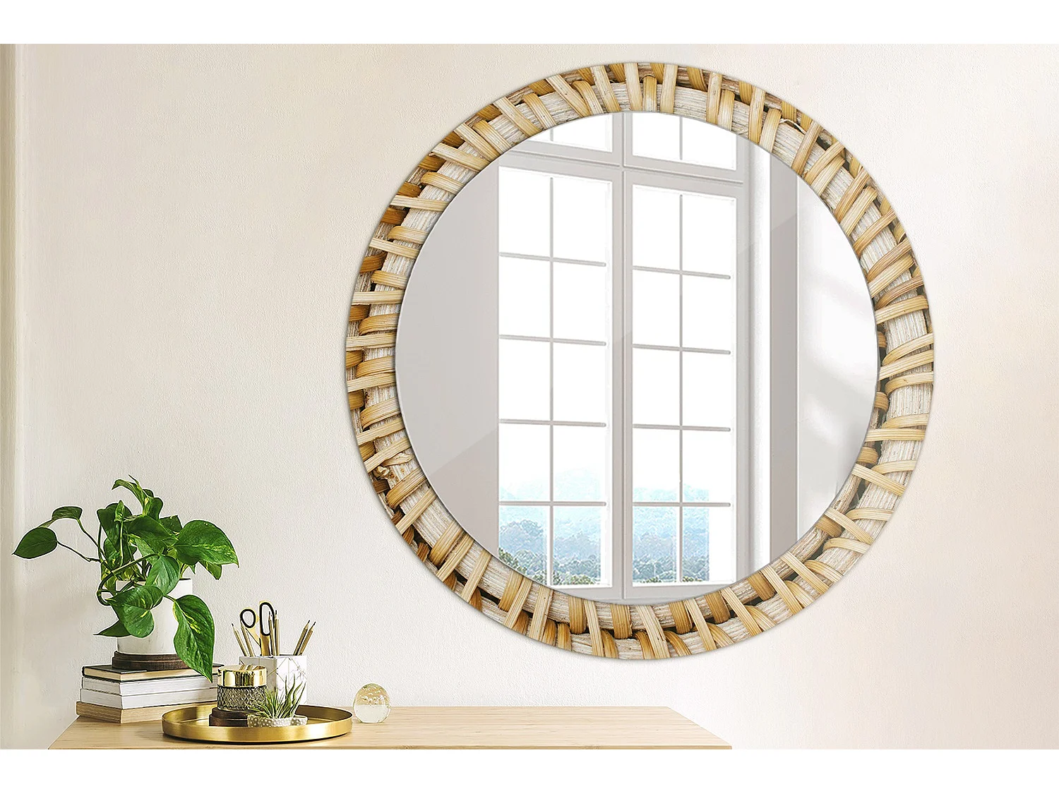 Decoratieve ronde spiegel - gevlochten - 80 cm