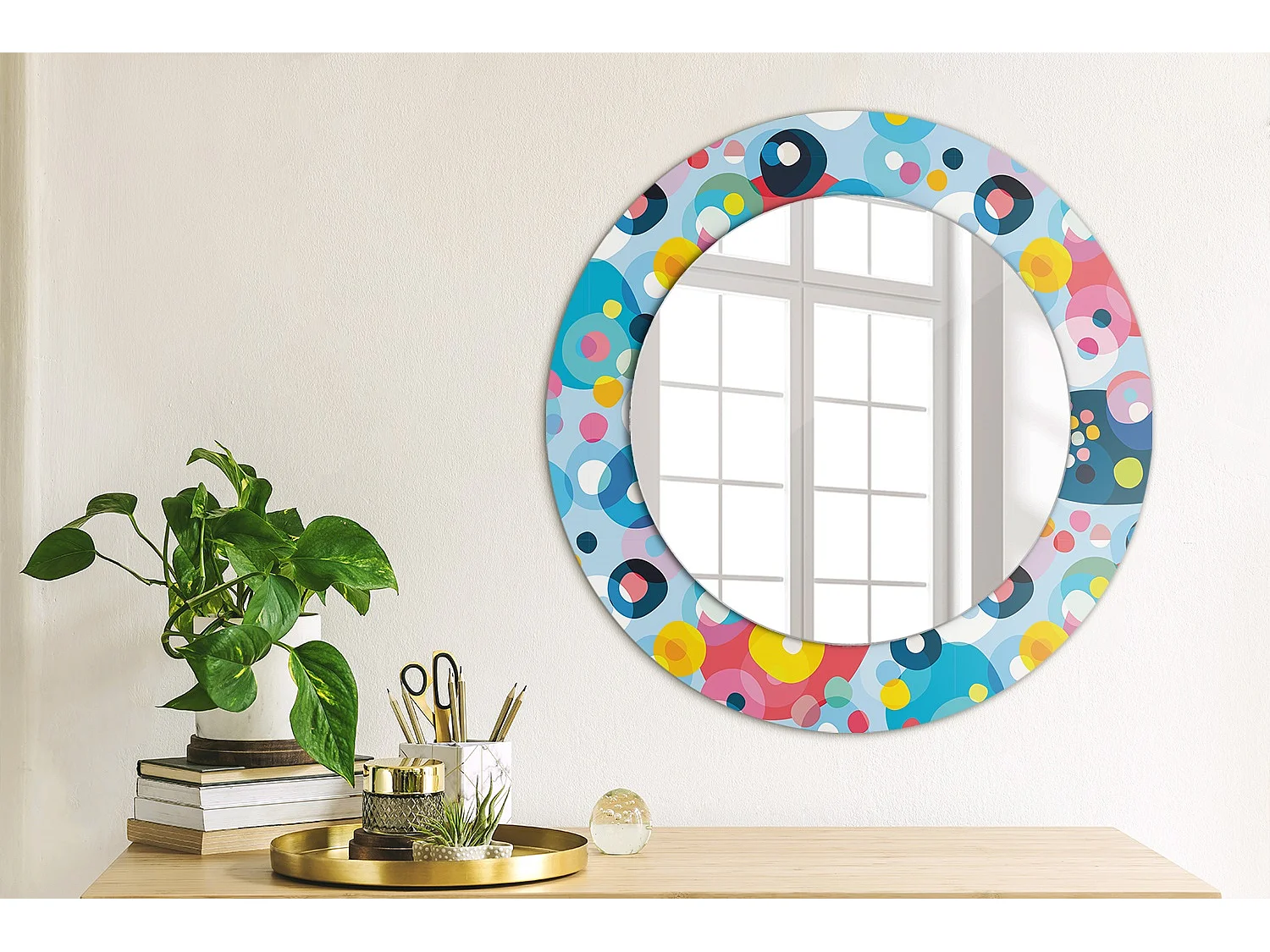 Dekorativer runder Spiegel – Farbige Kreise – 50 cm