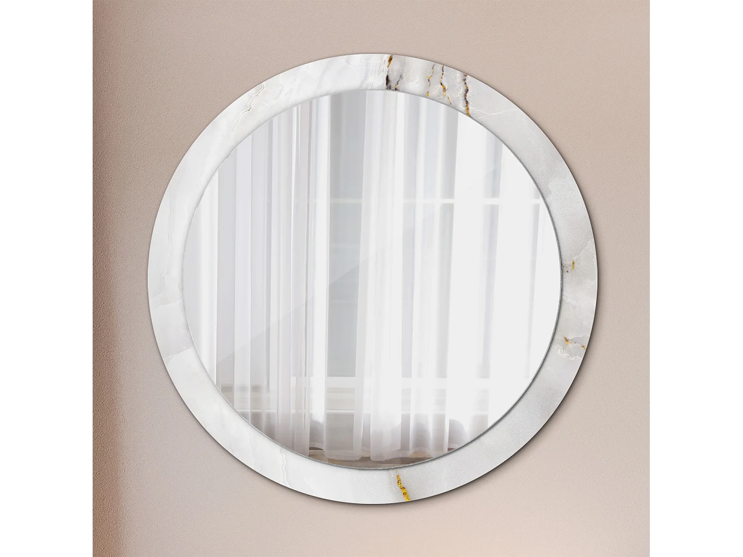 Dekorativer runder Spiegel – Polierter Marmor – 90 cm